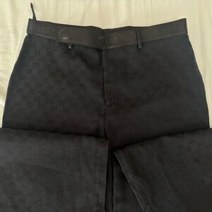 Authentic Gucci Tom Ford Era GG Monogram Black Trousers Leather Waistband